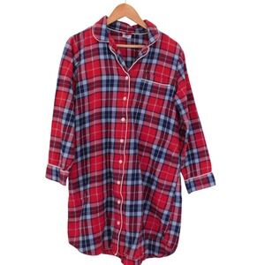 Lands End Women's Flannel Plaid Button Night Shirt Nightgown Size Large